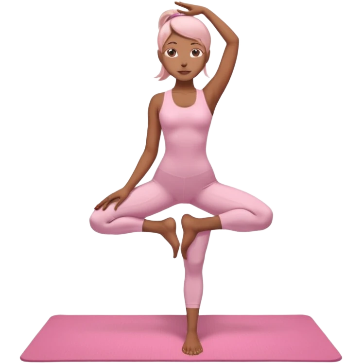 girl standing in a yoga pose in a pink bodysuit emoji