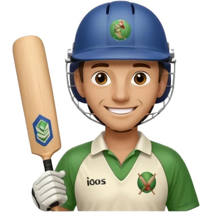 i want a emoji suitable for a logo s well.
it should contain a man holding cricket bat and is wearing all the cricket accessories emoji