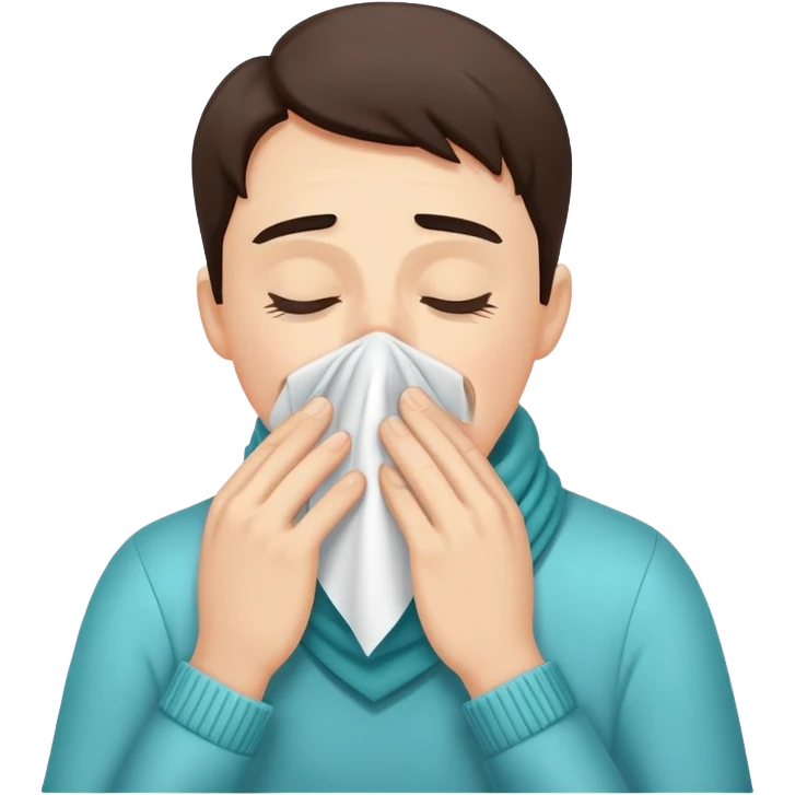person sneezing into a handkerchief, simple and expressive, cheerful emoji