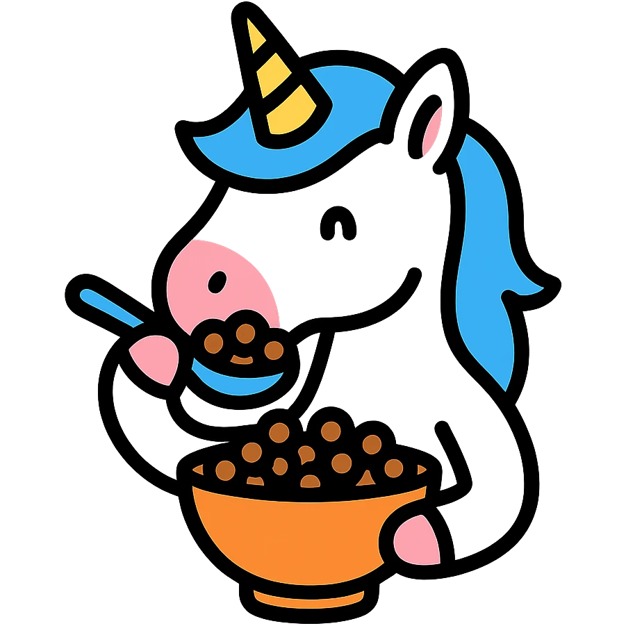unicorn drinking Cocoa Puff cereal emoji