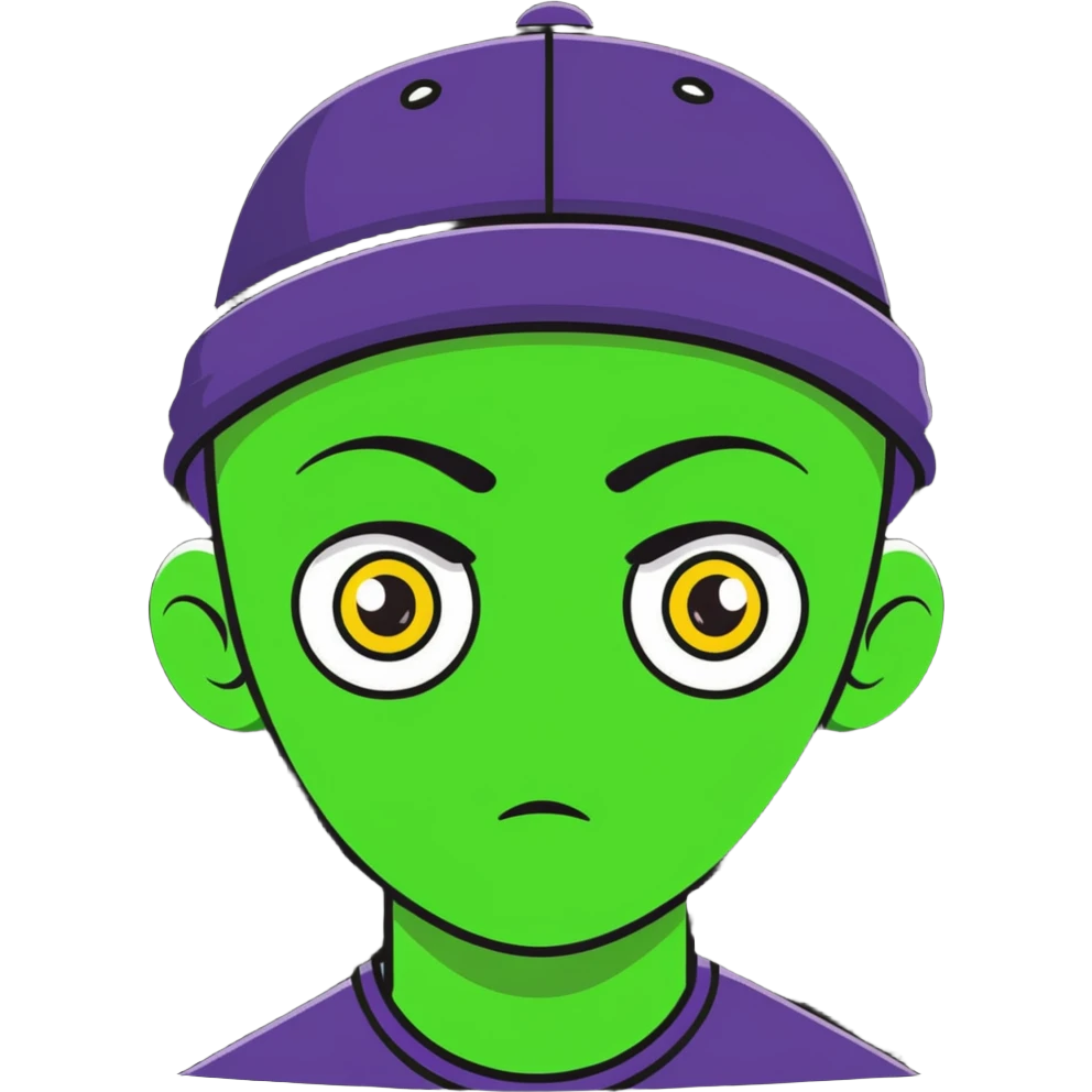 guy with 300 eyes, one big green eye in the middle of his head, hat made out of a girl on his head emoji