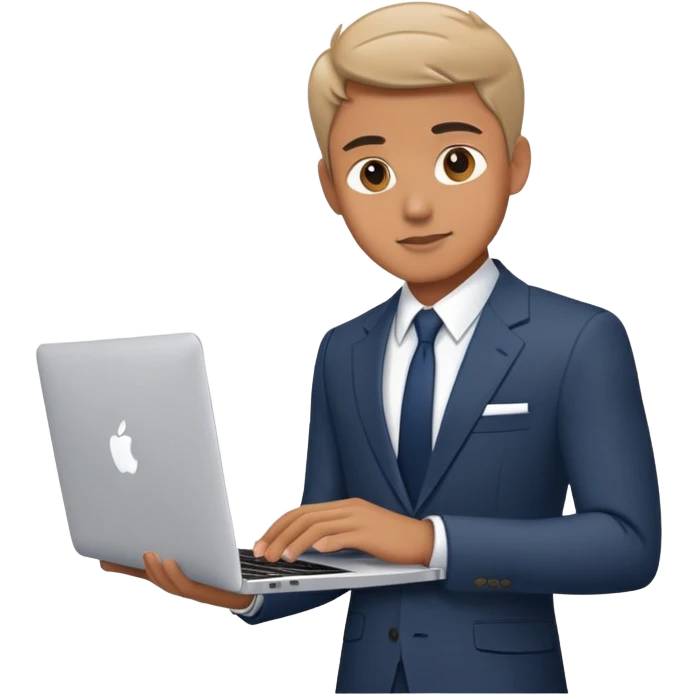 Homme en costume avec un MacBook emoji