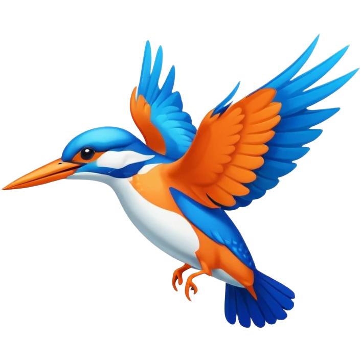 Create an abstract 2D outline of flying kingfisher. Do make it too detailed but make it recognizable. Keep the number of colors limited to only 5 distinct colors.  emoji