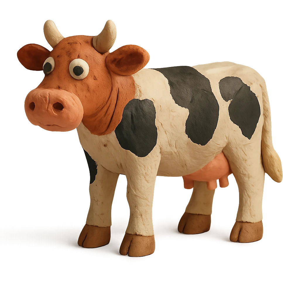 claymation style cow in standing pose with detailed clay texture emoji