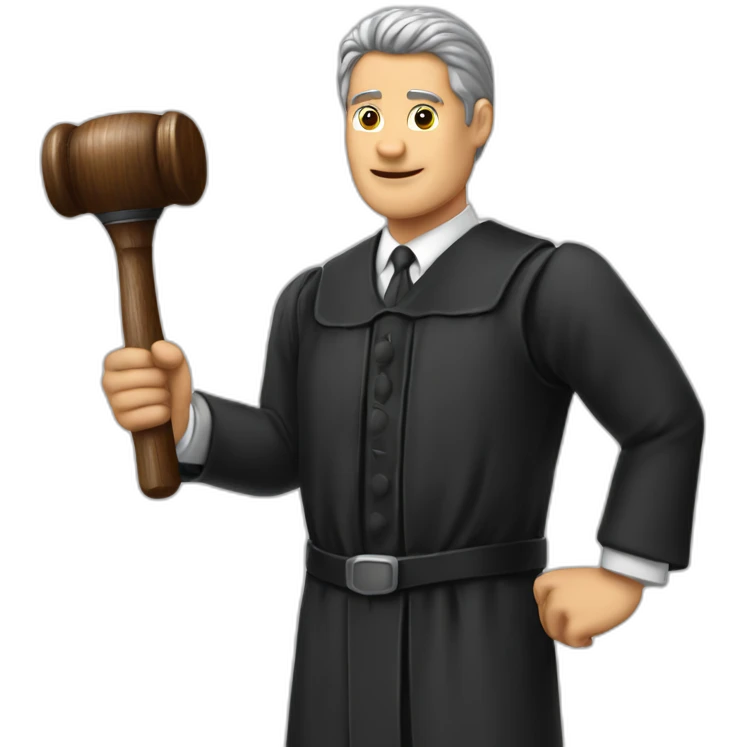male judge holding a small woodden hammer emoji