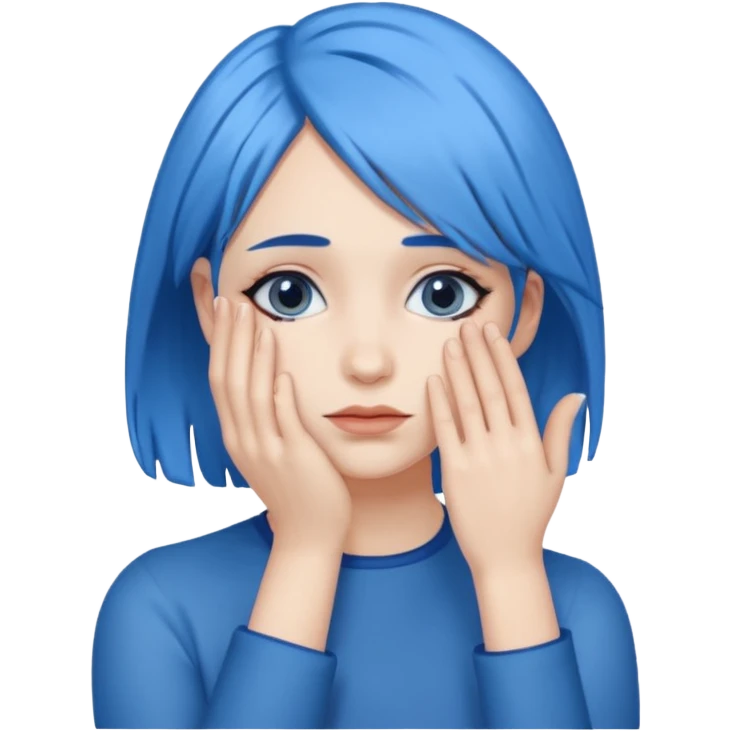 Woman with hand over face with blue hair emoji
