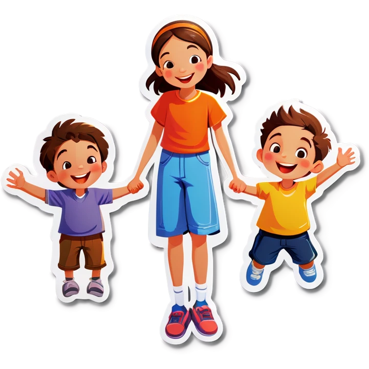 happy girl with boys outdoors emoji