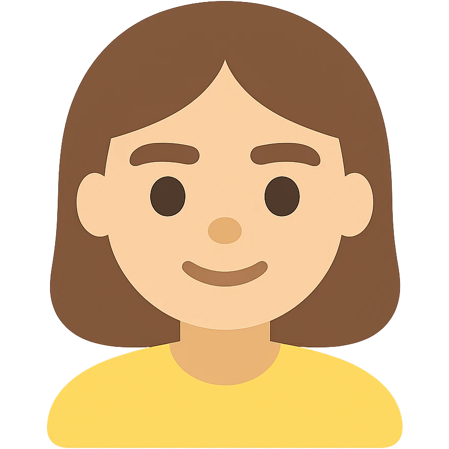girl with brown hair and thick eyebrows, color icon emoji