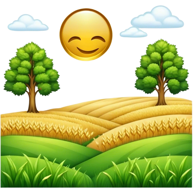 Plot of land with grass, three, wheat field emoji