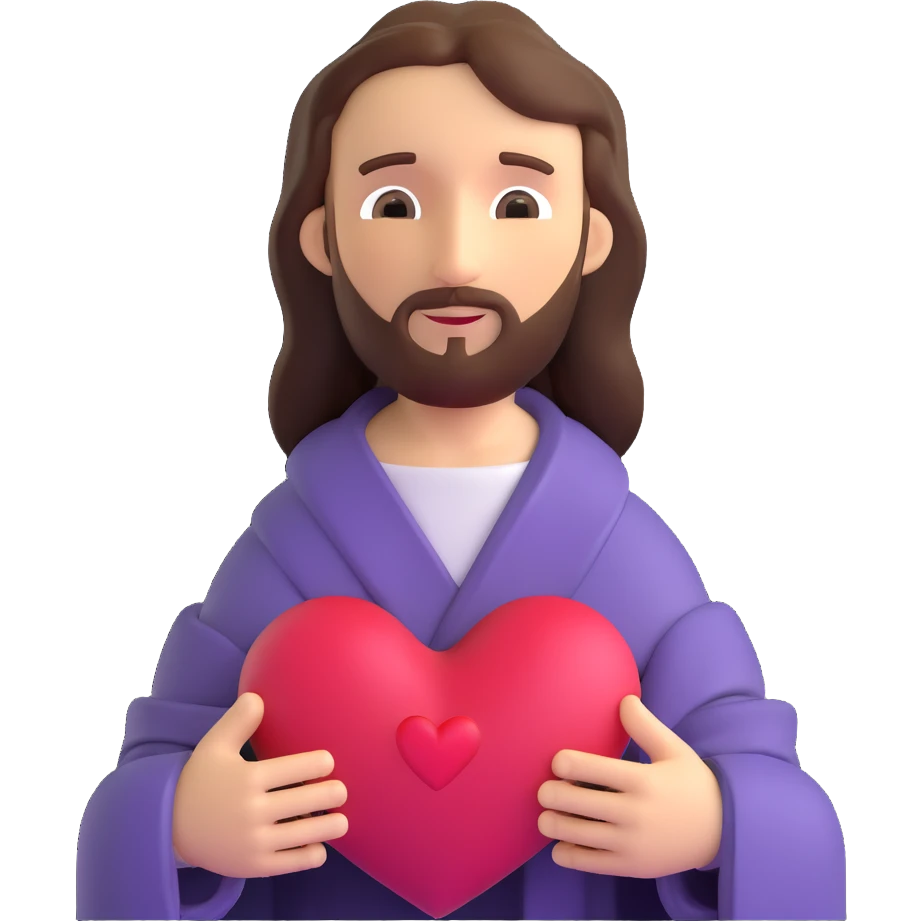 Jesus with a warm expression and heart emoji