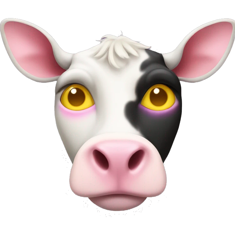 Cow colorsed cat with a pink nose and yellow eyes emoji