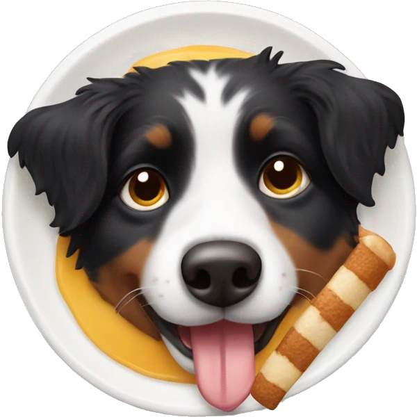 Small black australian shepherd dog eating dessert  emoji