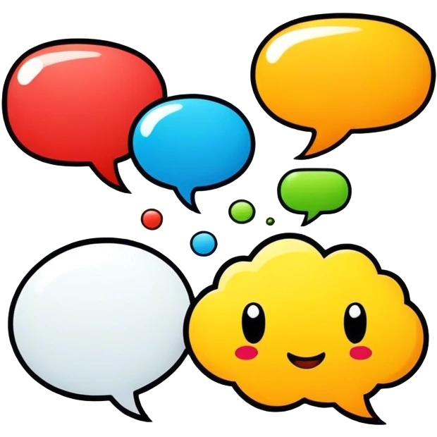 Comic drawing, bold lines, colorful speech bubbles, vibrant characters, dynamic action, bright colors, traditional comic book style, minimalistic design, on a white background. emoji