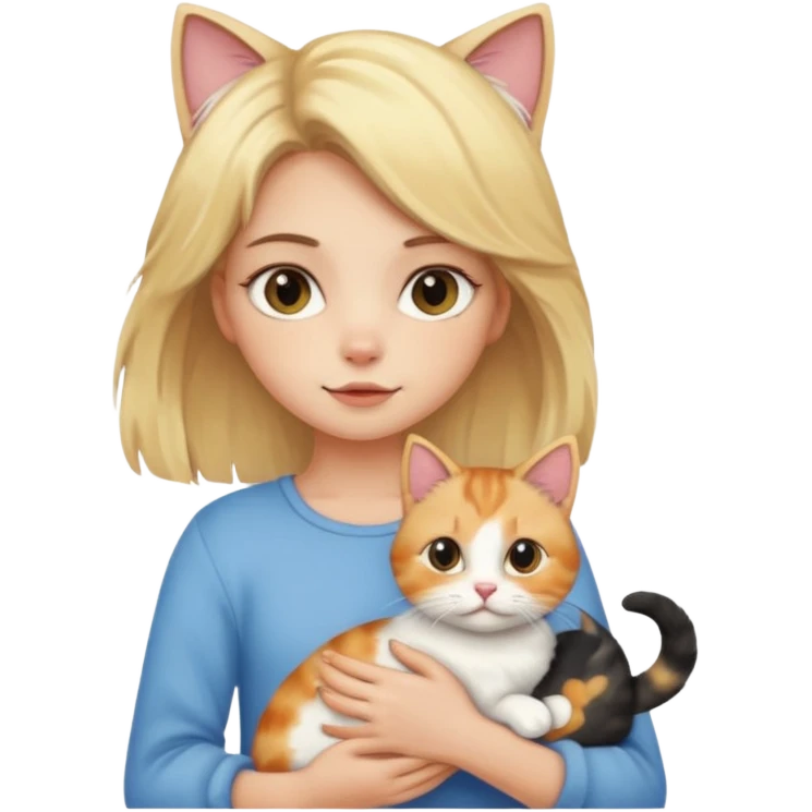 Chica rubia cargando a su gato tricolor  emoji