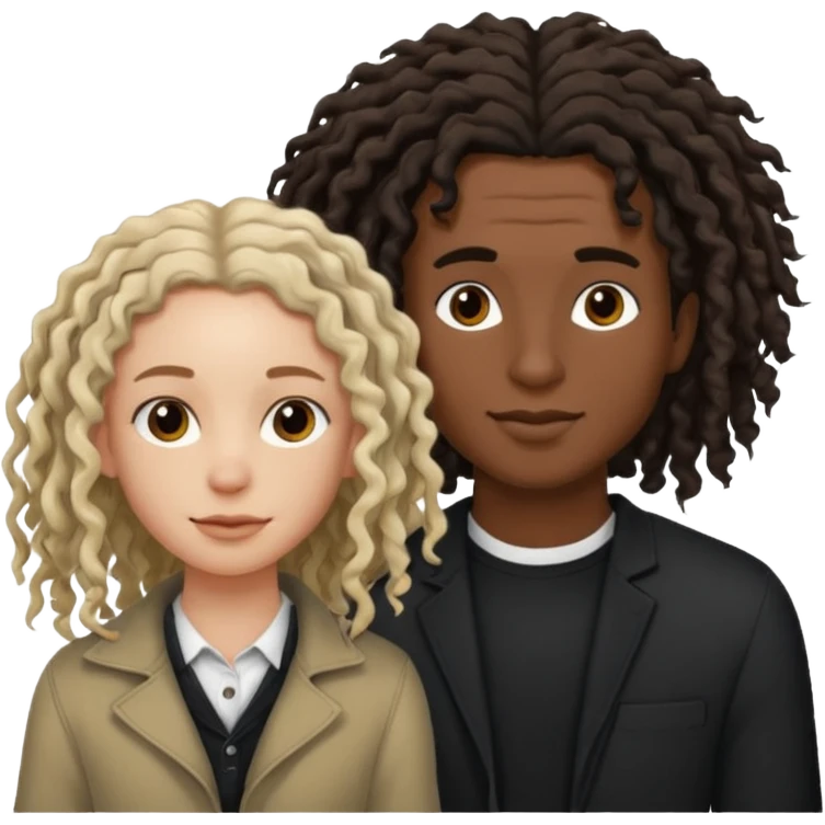 White boyfriend with medium wavy to curly hair with a black girlfriend with shoulder length thin curly dreadlocks emoji