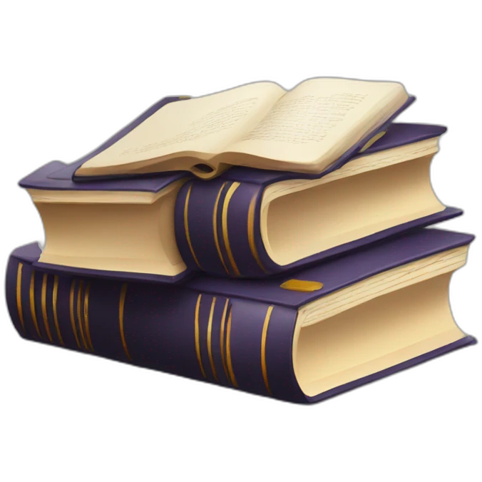 three selfstanding books with different size and thick with one book inclined emoji