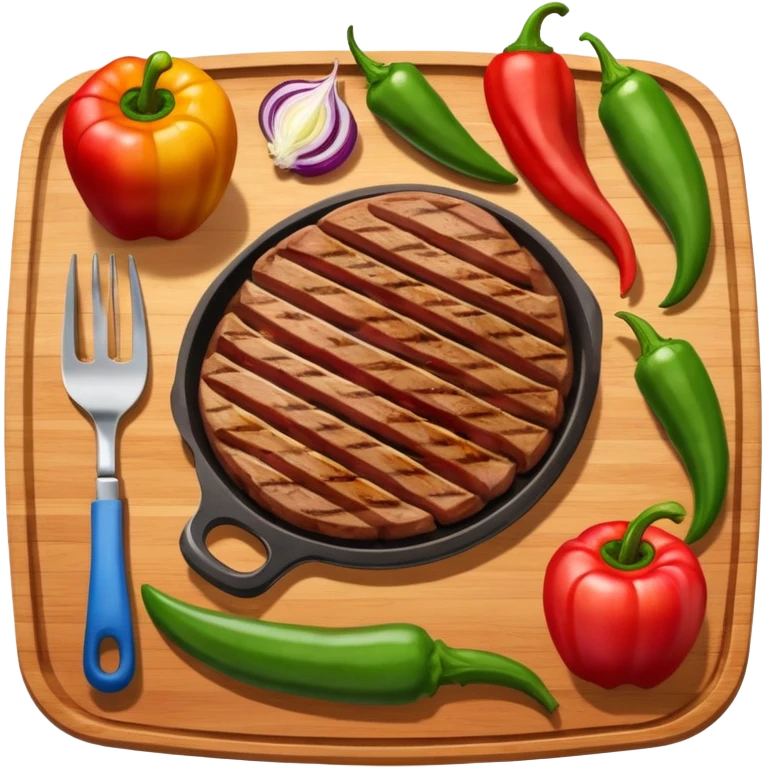 minimalist iOS style Apple emoji of a plancha with vegetables and meat emoji