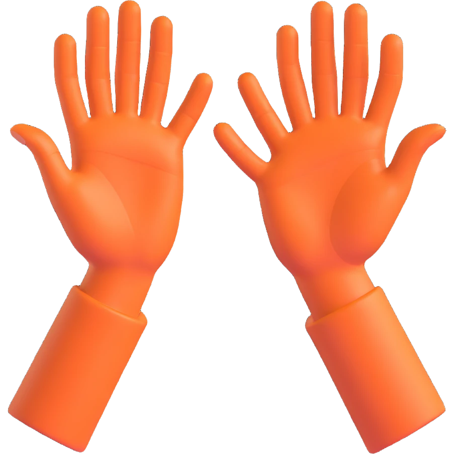 A 3D yellow apple emoji-style illustration of two open hands, positioned side by side and angled to the right, as if they are pushing something like a swing. Add motion lines behind the hands to the left to show a rightward pushing movement. Clean cartoon style, minimal background emoji