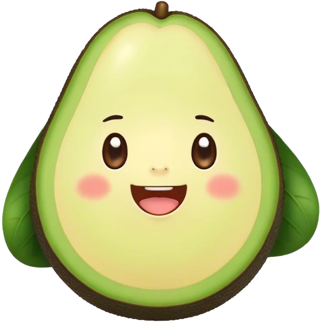 Cute Kawaii Avocado, round and cuddly, soft green with a tiny brown pit, blushing cheeks, a joyful smile, tiny arms outstretched, a warm and healthy glow! emoji