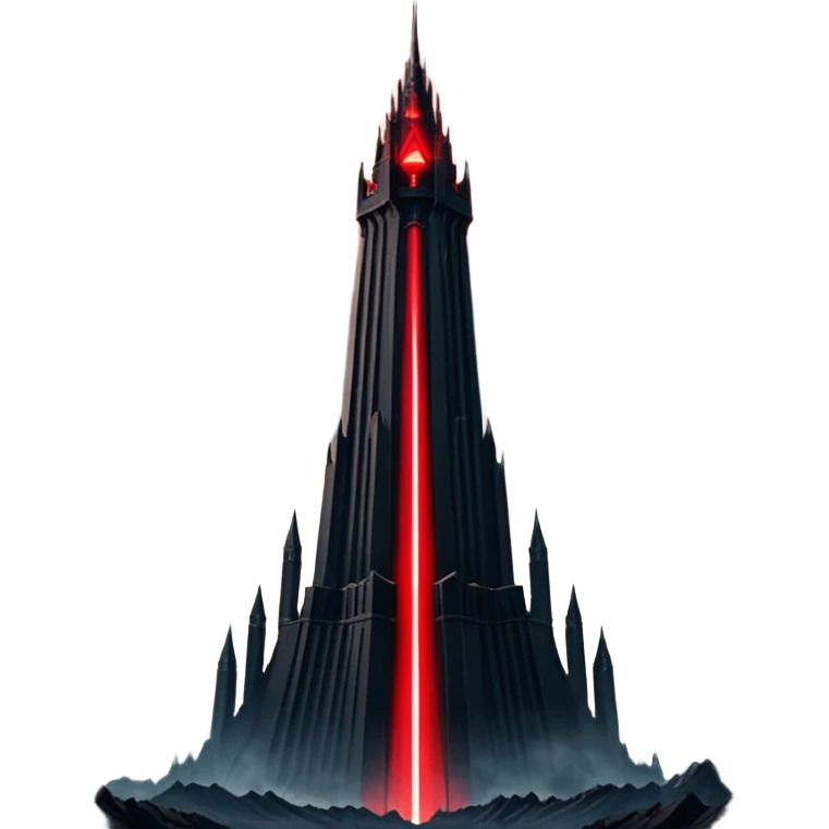 Barad Dúr from Lord of the Rings, Dark, giant Tower, with red laser beams shooting into the sky emoji