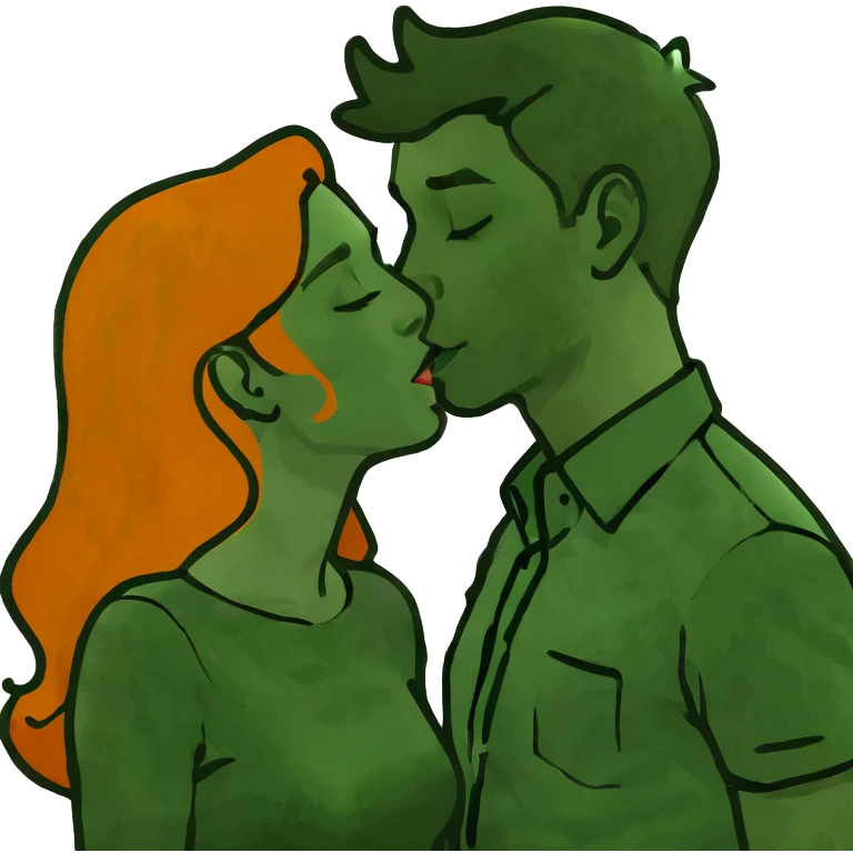 Ginger girl kissing brunette boy emoji