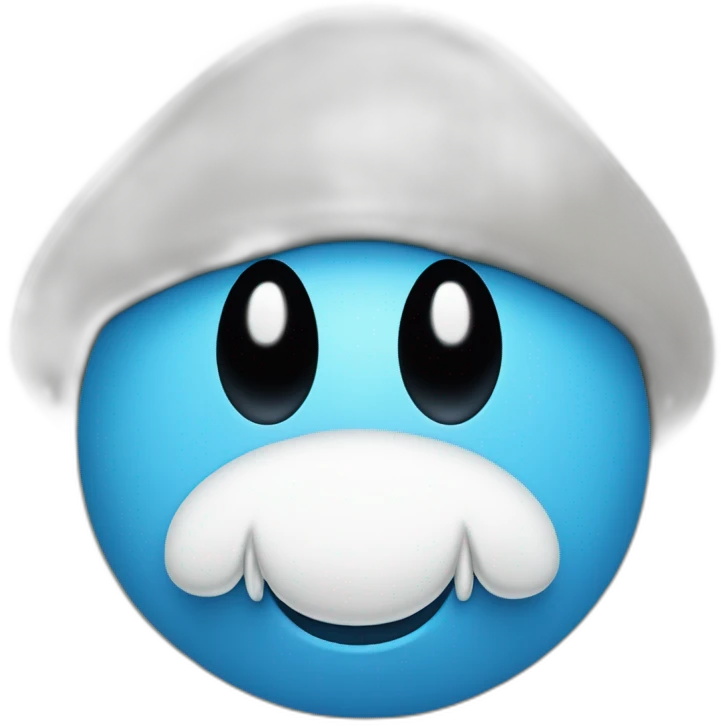 Blue smurf face with black eyes wearing a large white mushroom on his head casting a show on his face with a neutral face emoji