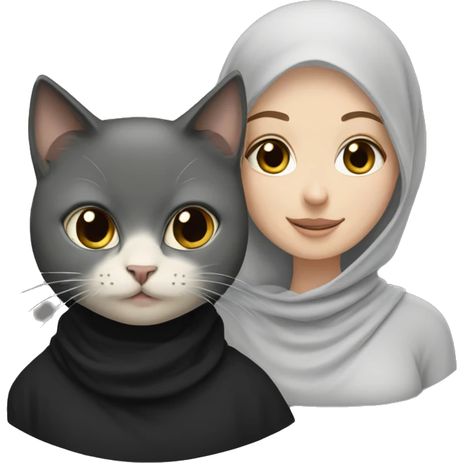 white girl with black hijab and a grey cat emoji