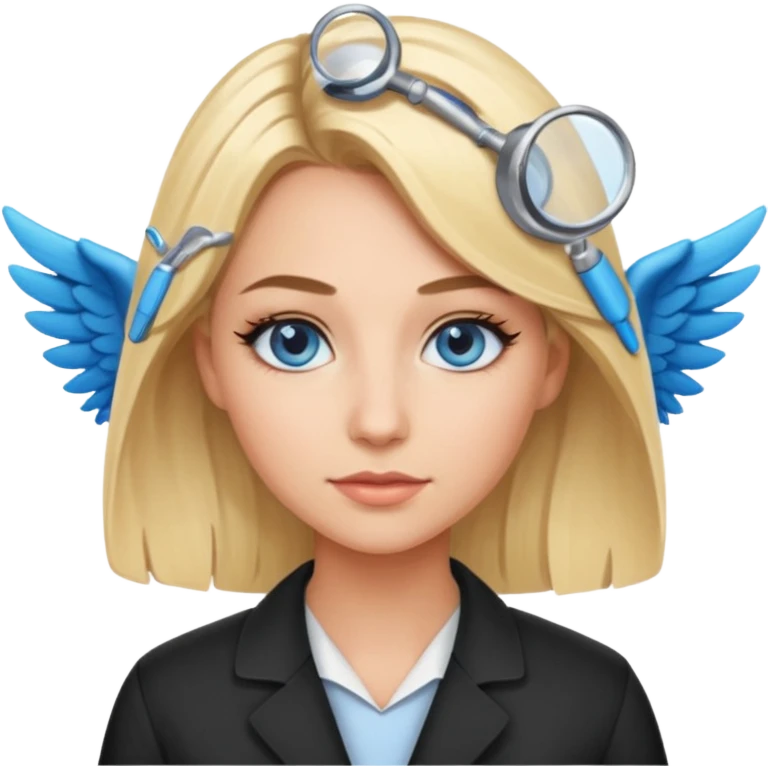 Blonde haired blue eyed female scientist with winged eyeliner emoji