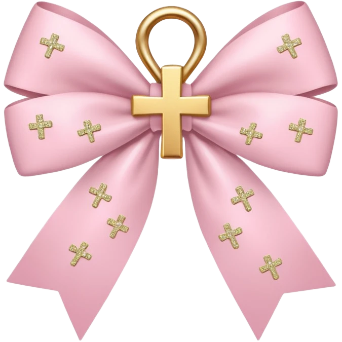 super pale pink bow confetti but the paper confetti are the pale pink bows all spread out with white tiny glitter and then with a cross  emoji