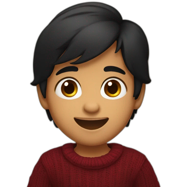 smiling and pointing north 3 years old indian with black hair wearing a dark red sweater emoji