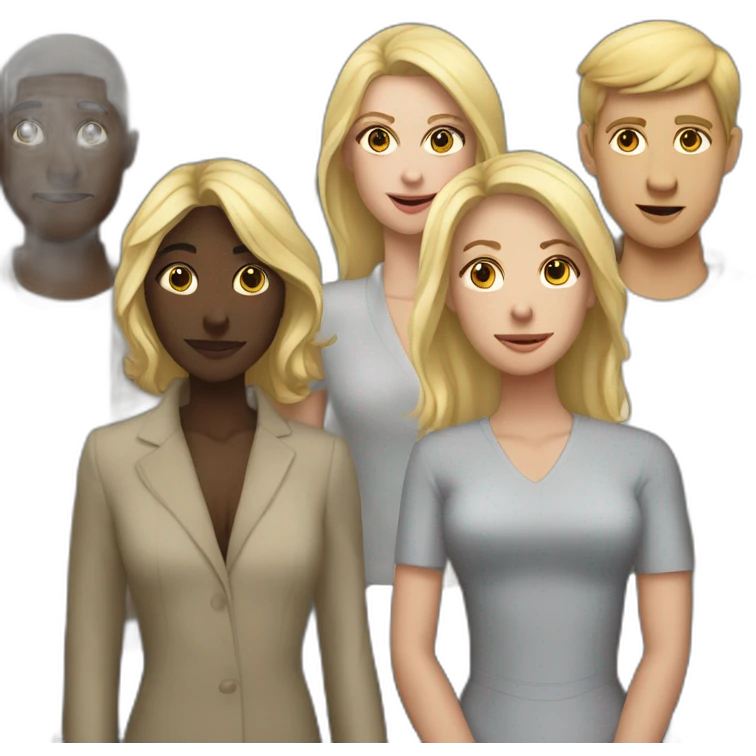 five dark-skinned men stand in a row behind a pale blonde woman emoji