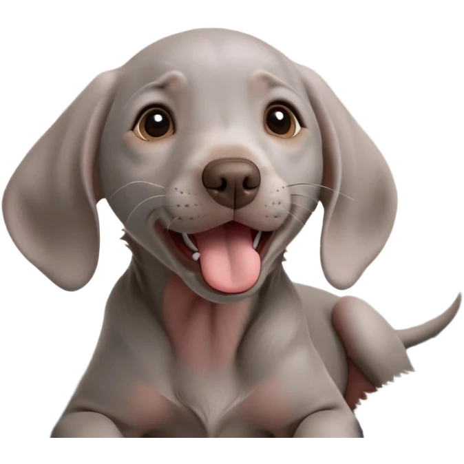 cinematic-cute-yawning-weimaraner puppy-portrait-emoji,-head-tilted-slightly-with-a-dramatic,-wide-open-yawn,-revealing-a-sleek grey fur-with-a-subtle-shimmer,-floppy-ears-slightly-drooping,-round-brown-eyes-barely-open-in-drowsy emoji