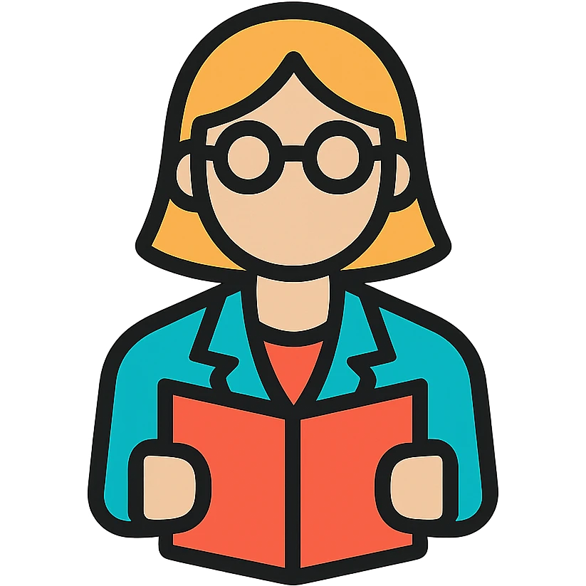 teacher icon with glasses holding a book, clean and modern style emoji