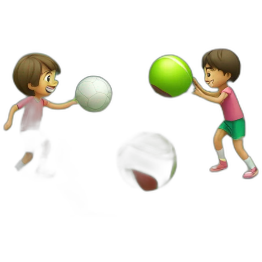 children play balls in a shcool with beautiful green mountain in the background emoji