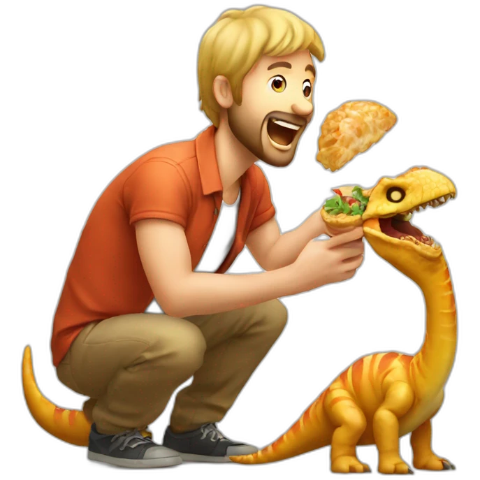 crazy man eating perogis on a dinosaur emoji