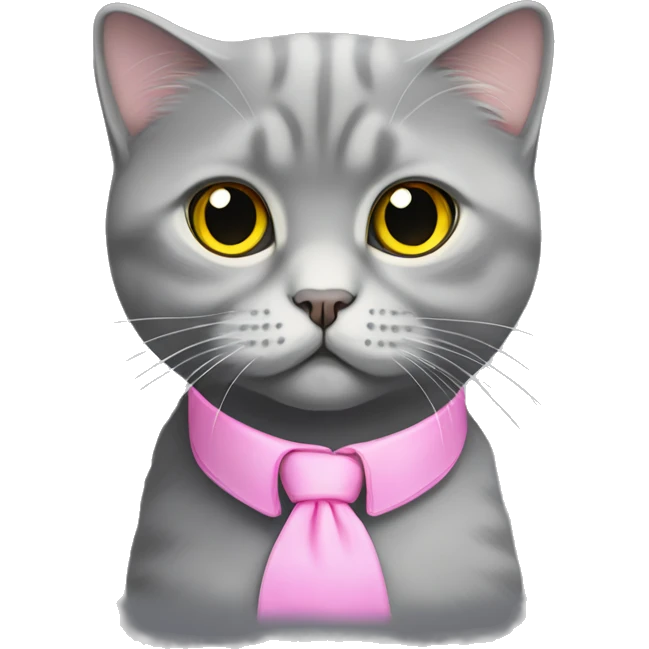 gray scottish fold cat with yellow eyes wearing a pink collar emoji