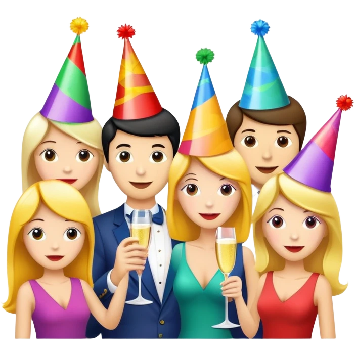 Wedding party guests celebrating with cannabis, colorful cartoon style emoji