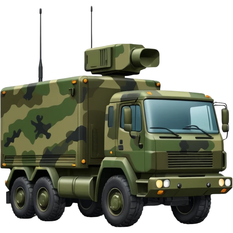 A truck in camouflage green with a realistic electronic warfare system emoji
