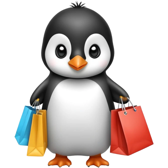 adorable baby penguin with shopping bags emoji
