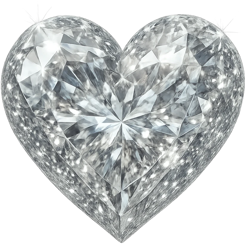realistic digital art of a heart with a sparkling diamond effect, no background emoji