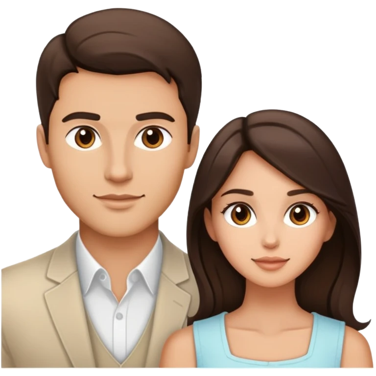 Chest up portrait of handsome brunette man and pretty brunette woman with light tan skin side by side emoji