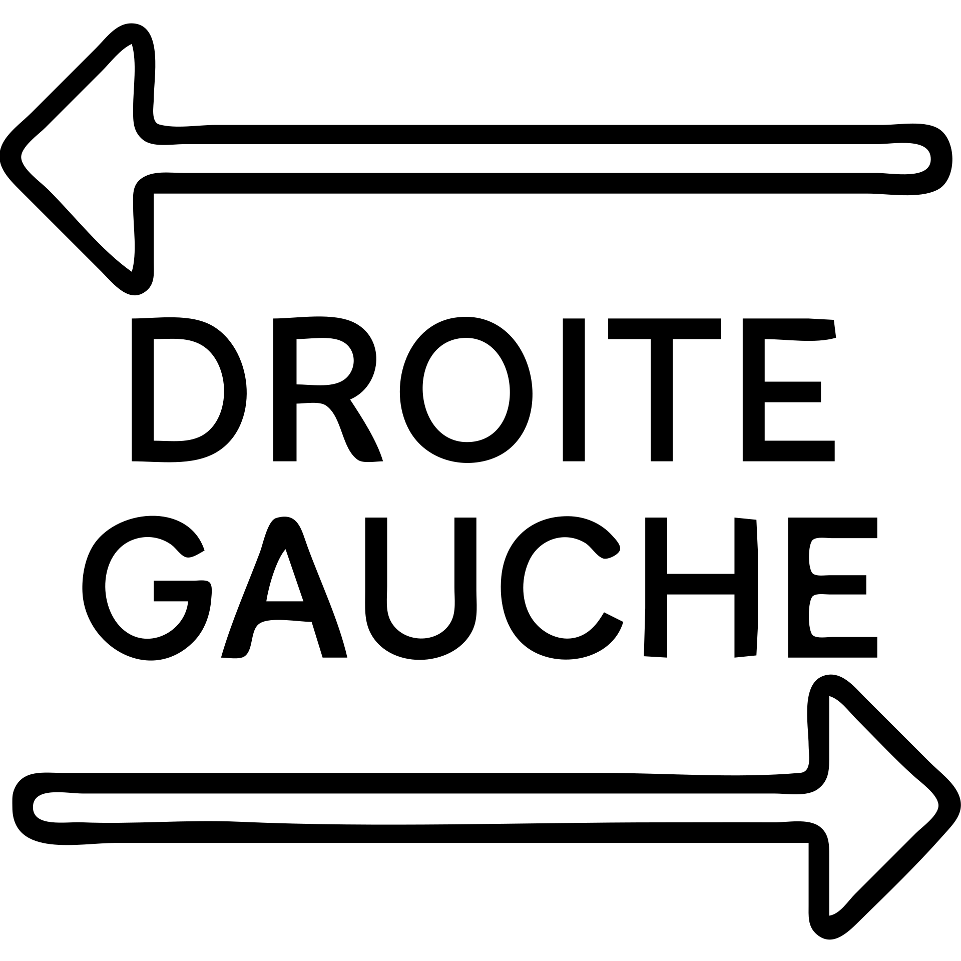 Directional arrows pointing right and left with "droite gauche" text emoji