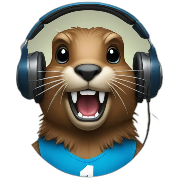beaver with headphones, two longs teeths and blue 84 jersey emoji