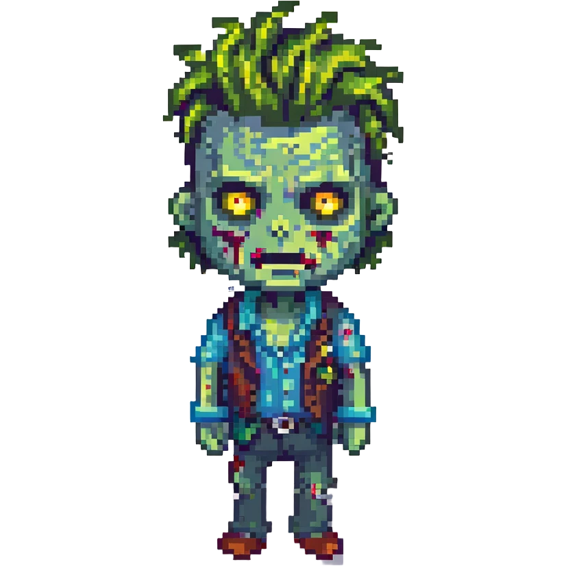 handsome zombie, pixel art, cool hairstyle, confident look emoji
