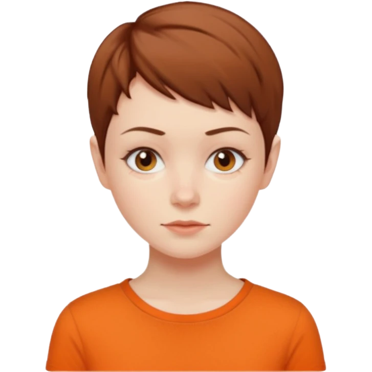 brown haired woman no smile with orange shirt short hair pixie  emoji