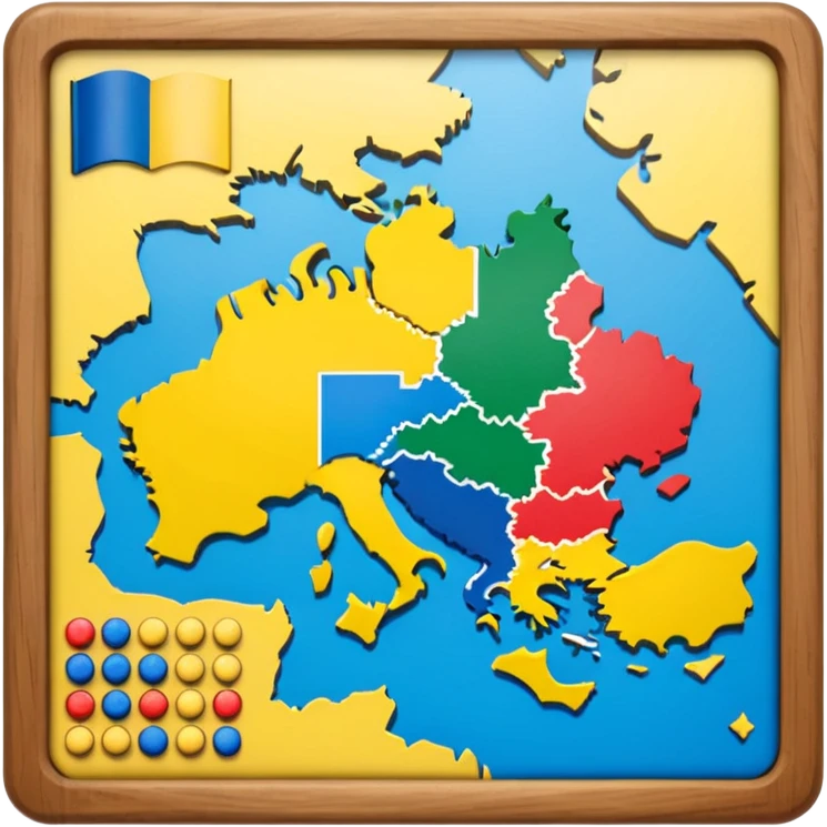 Game board with Ukraine in the center, Russia on the right, and the EU on the left emoji