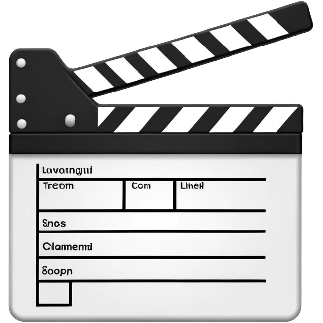 diagonal view of clapperboard outline, ultra simple black outlines only emoji
