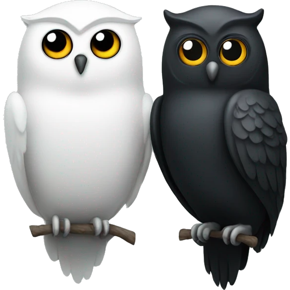One white owl and one black owl in love emoji