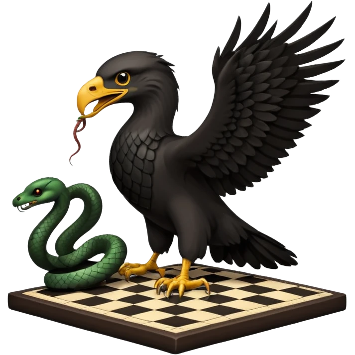 Águila negra de lado. Que se le vía un solo ojo. Con una serpiente enredada en sus patasen un gran cuadro de ajedres emoji