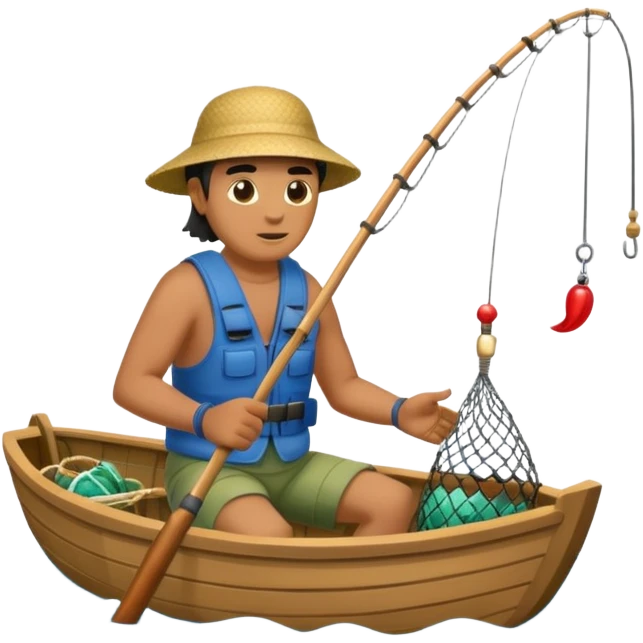 A Polynesian fisherman in the water fishing with a net. emoji